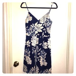 Navy blue and tan floral dress